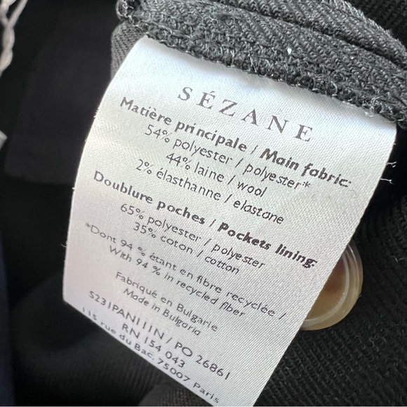 NEW Sézane Dan Trouser Pants Straight Wide Leg Wool Blend Black Sz US 6 - Picture 6 of 6